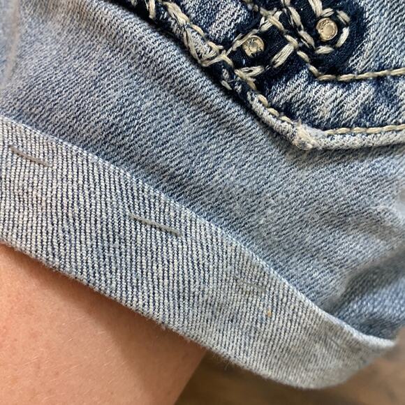 Miss Me Thick Stitching Rolled Cuffed Bedazzled Jean Shorts - Picture 7 of 9